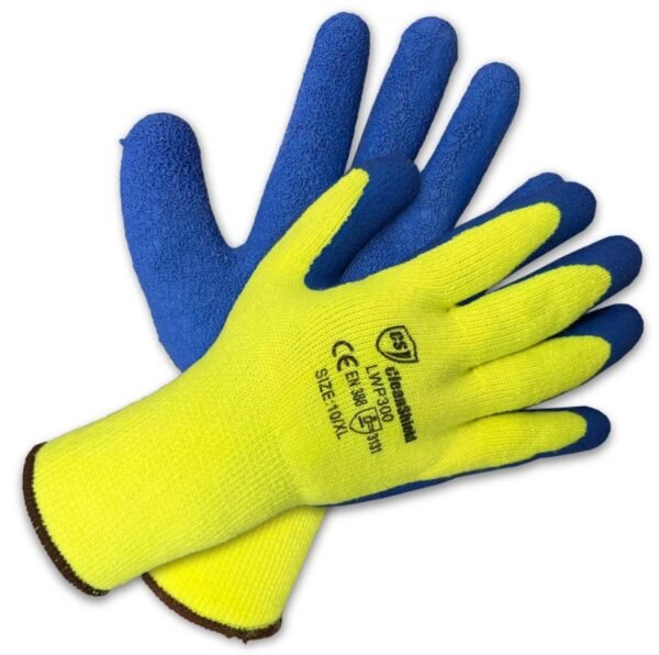 Latex 1/2 Coated Thermal Winter Gloves Blue On Green