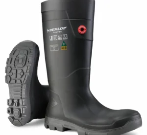 Dunlop Flexible PU Boots, Steel toe and Plate, Antislip, 15", Black